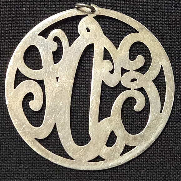 Vintage Sterling Silver Three Initials Moon Necklace Pendant - Picture 2 of 5